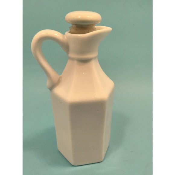 White Ceramic Cruet Vinegar Oil Milk Glass Set Pottery Pourer 1 Stopper Xcell - Picture 3 of 16